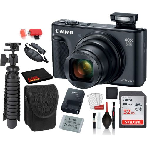 캐논 Canon PowerShot SX740 HS Digital Camera (Black) (2955C001) with Accessory Bundle Package SanDisk 32gb SD Card + Camera Case + 12 Tripod + More