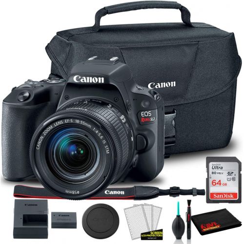 캐논 Canon EOS Rebel SL2 DSLR Camera with 18-55mm Lens (Black) (2249C002) + Canon EOS Bag + Sandisk Ultra 64GB Card + Clean and Care Kit (International Model)