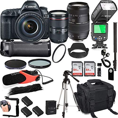 캐논 Canon EOS 5D Mark IV with 24-105mm f/4 L is II USM + Tamron 70-300mm + 128GB Memory + Canon Camera Bag + Pro Battery Bundle + Power Grip + Microphone + TTL SpeedLight + Pro Filters