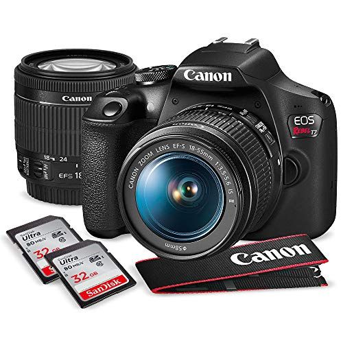 캐논 Canon T7 EOS Rebel DSLR Camera with EF-S 18-55mm f/3.5-5.6 is II Lens W/Telephoto & Wideangle Lens 3 Pc. Filter Kit + Tripod + Flash & 2 X 32GB SD Card and Basic Accessory Kit