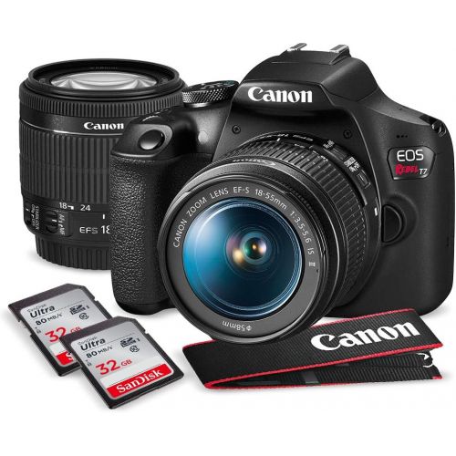 캐논 Canon T7 EOS Rebel DSLR Camera with EF-S 18-55mm f/3.5-5.6 is II Lens W/Telephoto & Wideangle Lens 3 Pc. Filter Kit + Tripod + Flash & 2 X 32GB SD Card and Basic Accessory Kit