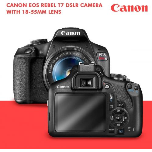 캐논 Canon T7 EOS Rebel DSLR Camera with EF-S 18-55mm f/3.5-5.6 is II Lens W/Telephoto & Wideangle Lens 3 Pc. Filter Kit + Tripod + Flash & 2 X 32GB SD Card and Basic Accessory Kit
