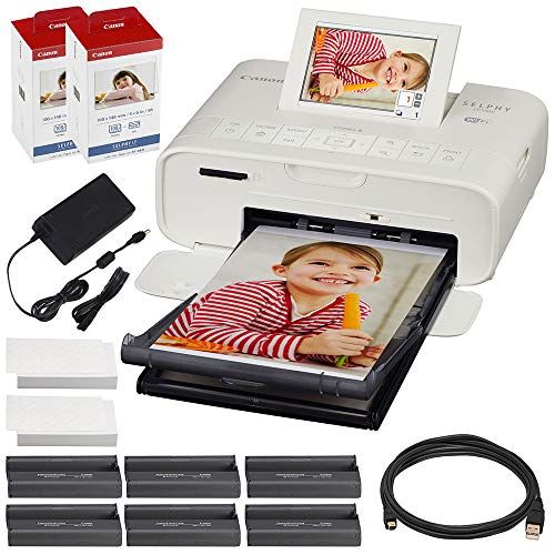 캐논 Canon SELPHY CP1300 Compact Photo Printer (White) with WiFi & 2X Canon Color Ink and Paper Set