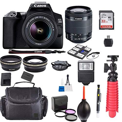 캐논 Canon EOS 250D / Rebel SL3 Kit with EF-S 18-55mm f/3.5-5.6 III Lens + Accessory Bundle + Model Electronics Cloth