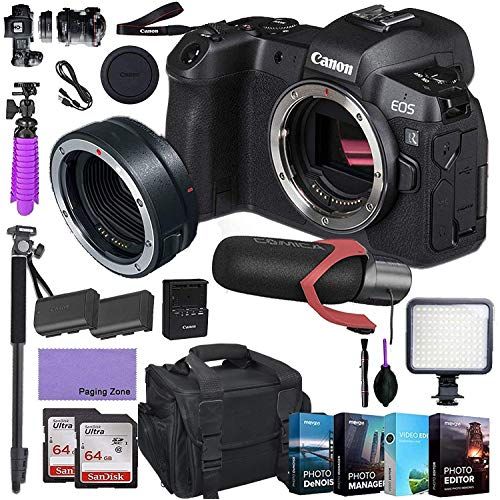 캐논 Canon?EOS R Mirrorless Digital Camera (Body Only) and Mount Adapter EF-EOS R kit Bundled with Deluxe Accessories Like Pro Microphone, High Speed Flash, 4-Pack Photo Editing Softwar