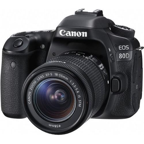 캐논 Canon EOS 80D Digital SLR Kit with EF-S 18-55mm f/3.5-5.6 Image Stabilization STM Lens (Black) with Pro Battery Grip, Professional TTL Flash, Deluxe Backpack, Spare LP-E6 Battery (