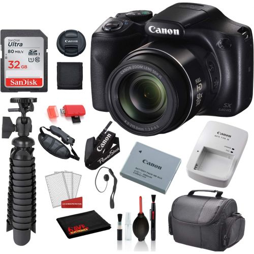 캐논 Canon PowerShot SX540 HS Digital Camera (1067C001) with Accessory Bundle Package SanDisk 32gb SD Card + Deluxe Cleaning Kit + 12 Tripod + More