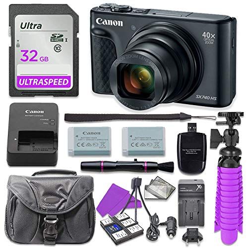 캐논 Canon PowerShot SX740 HS Digital Camera (Black) with 32GB SD Memory Card + Accessory Bundle