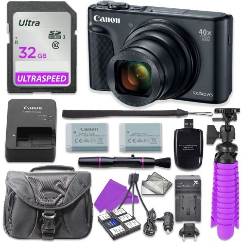 캐논 Canon PowerShot SX740 HS Digital Camera (Black) with 32GB SD Memory Card + Accessory Bundle