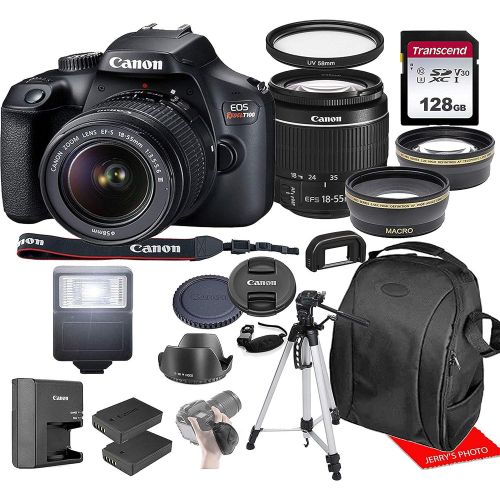 캐논 Canon Rebel T100 w/Canon EF-S 18-55mm F/3.5-5.6 III Zoom Lens & Professional Accessory Bundle W/ 128GB Memory Card & Back-Pack Case & Spare Battery & More