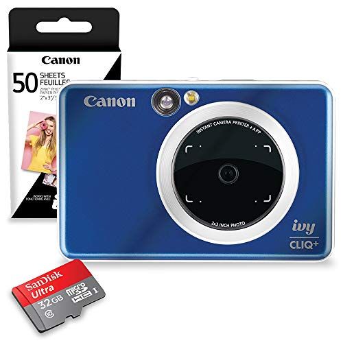 캐논 Canon Ivy CLIQ+ Instant Camera Printer (Sapphire Blue) + 60 Sheets Photo Paper + 32GB SD Card