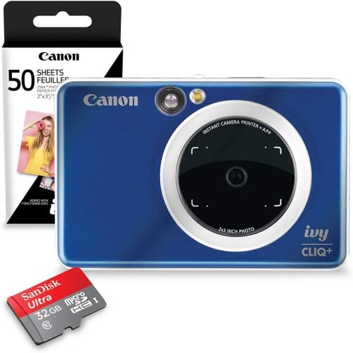 캐논 Canon Ivy CLIQ+ Instant Camera Printer (Sapphire Blue) + 60 Sheets Photo Paper + 32GB SD Card