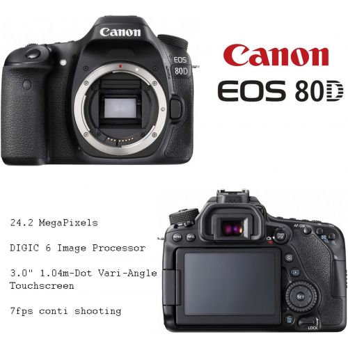 캐논 Canon EOS 80D DSLR Camera w/Canon 18-55mm STM Lens Kit + Pro Photo & Video Accessories Including 128GB Memory, Speedlight TTL Flash, Battery Grip, LED Light, Condenser Micorphone,