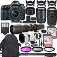 Canon EOS 5D Mark IV DSLR Camera w/ 24-105mm USM Lens Bundle + Canon EF 75-300mm III Lens, Canon 50mm f/1.8, 500mm Lens & 650-1300mm Lens + Backpack + 64GB Memory + Monopod + Profe