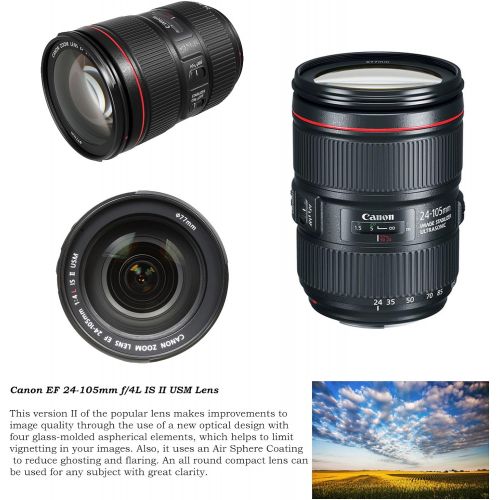 캐논 Canon EOS 5D Mark IV DSLR Camera w/ 24-105mm USM Lens Bundle + Canon EF 75-300mm III Lens, Canon 50mm f/1.8, 500mm Lens & 650-1300mm Lens + Backpack + 64GB Memory + Monopod + Profe