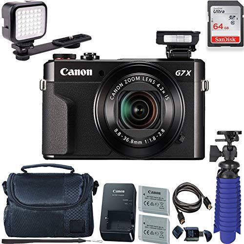 캐논 Canon PowerShot G7 X Mark II Digital Camera with 64 GB Card + LED Compact On-Camera Light + Premium Camera Case + 2 Batteries + Tripod