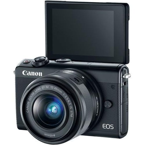 캐논 Canon EOS M100 Mirrorless Digital Camera (Black) Bundle with Canon EF-M 15-45mm f/3.5-6.3 is STM Lens, 2pc SanDisk 32GB Cards and Accessory Kit.