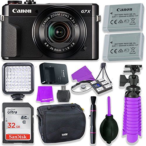 캐논 Canon PowerShot G7 X Mark II Camera w/ 1 Inch Sensor & tilt LCD Screen - Wi-Fi & NFC Enabled (Black) & LED Video Light, 32GB Sandisk Memory Card, Extra Battery + Accessory Bundle