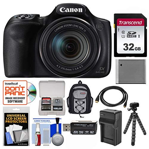 캐논 Canon PowerShot SX540 HS Wi-Fi Digital Camera with 32GB Card + Backpack + Battery & Charger + Flex Tripod + Kit