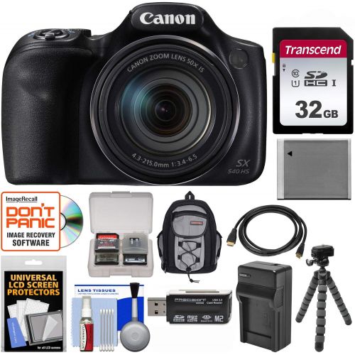 캐논 Canon PowerShot SX540 HS Wi-Fi Digital Camera with 32GB Card + Backpack + Battery & Charger + Flex Tripod + Kit