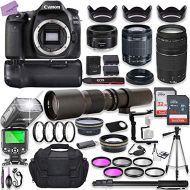 Canon EOS 80D DSLR Camera w/ 18-55mm Lens Bundle + Canon 75-300mm III Lens, Canon 50mm f/1.8 & 500mm Preset Lens + Battery Grip + Deluxe Case + 96GB Memory + Speedlight Flash + Pro