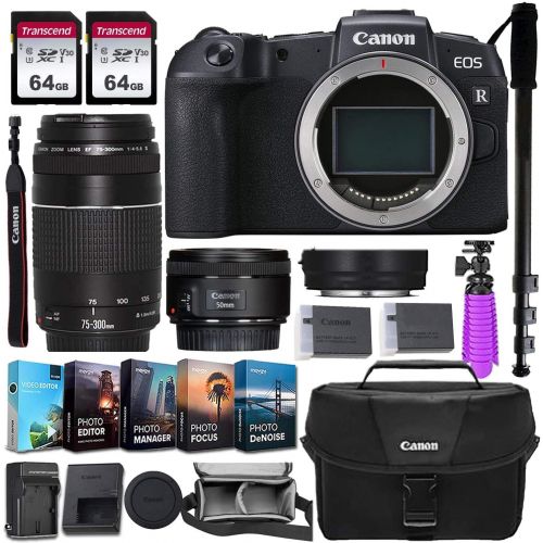 캐논 Canon EOS RP Mirrorless Camera w/Mount Adapter + Portrait - Canon EF 50mm STM & Telephoto - Canon EF 75-300mm III Lens Kit + Valued Accessory Bundle