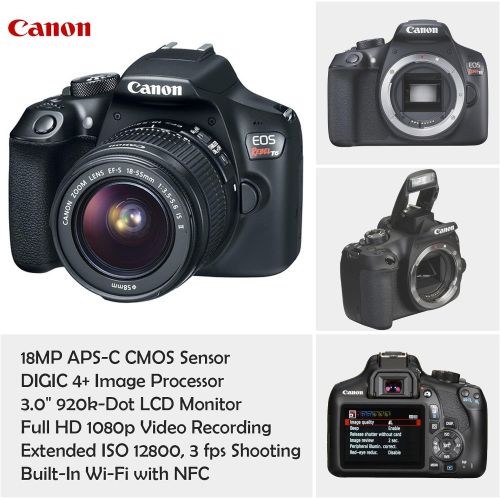 캐논 Canon EOS Rebel T6 DSLR Camera with 18-55mm is II Lens Bundle + Canon EF 75-300mm f/4-5.6 III Lens and 500mm Preset Lens + 32GB Memory + Filters + Monopod + Spider Tripod + Profess