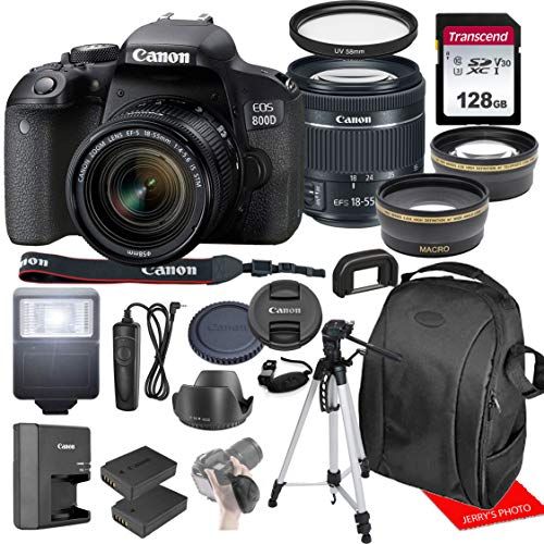 캐논 Canon EOS 800D / Rebel T7i w/Canon EF-S 18-55mm F/4-5.6 is STM Zoom Lens & Professional Accessory Bundle W/ 128GB Memory Card & Back-Pack Case & Spare Battery & More