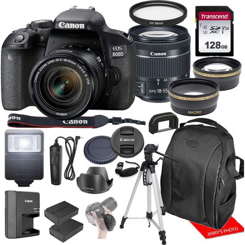 캐논 Canon EOS 800D / Rebel T7i w/Canon EF-S 18-55mm F/4-5.6 is STM Zoom Lens & Professional Accessory Bundle W/ 128GB Memory Card & Back-Pack Case & Spare Battery & More