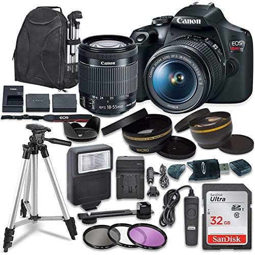 캐논 Canon EOS Rebel T7 Digital SLR Camera with Canon EF-S 18-55mm Image Stabilization II Lens, Sandisk 32GB SDHC Memory Cards, Accessory Bundle