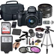 Canon EOS M50 Mirrorless Digital Camera (Black) with 15-45mm STM Lens + Deluxe Accessory Bundle Including Sandisk 32GB Card, Canon Case, Flash, Grip Multi Angle Tripod, 50 Tripod,