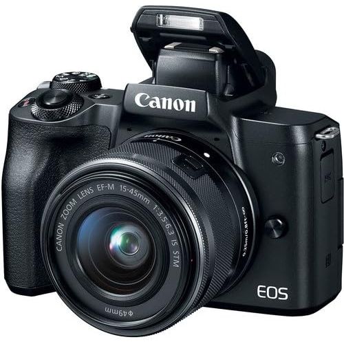 캐논 Canon EOS M50 Mirrorless Digital Camera (Black) with 15-45mm STM Lens + Deluxe Accessory Bundle Including Sandisk 32GB Card, Canon Case, Flash, Grip Multi Angle Tripod, 50 Tripod,