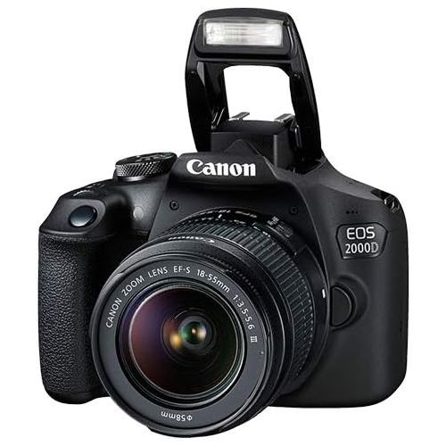 캐논 Canon EOS 2000D / Rebel T7 Digital SLR Camera Body w/Canon EF-S 18-55mm f/3.5-5.6 Lens 3 Lens DSLR Kit Bundled with Complete Accessory Bundle + 64GB + Flash + Case & More - Interna