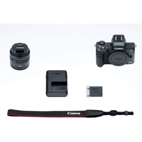 캐논 Canon EOS M50 Mirrorless Camera Kit w/EF-M15-45mm and 4K Video - Black - Essential Accessories Bundle