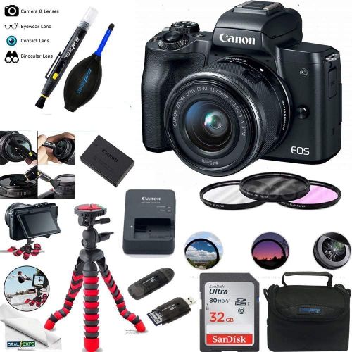 캐논 Canon EOS M50 Mirrorless Camera Kit w/EF-M15-45mm and 4K Video - Black - Essential Accessories Bundle