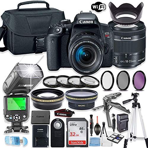 캐논 Canon EOS Rebel T7i DSLR Camera Bundle with Canon EF-S 18-55mm STM Lens + 32GB Sandisk Memory + Camera Case + TTL Speedlight Flash (Good Upto 180 Feet) + Accessory Bundle