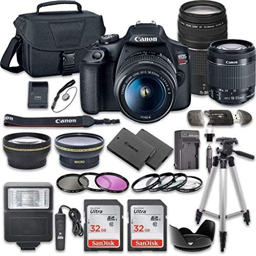 캐논 Canon EOS Rebel T7 DSLR Camera Bundle with Canon EF-S 18-55mm f/3.5-5.6 is II Lens + Canon EF 75-300mm f/4-5.6 III Lens + 2pc SanDisk 32GB Memory Cards + Accessory Kit