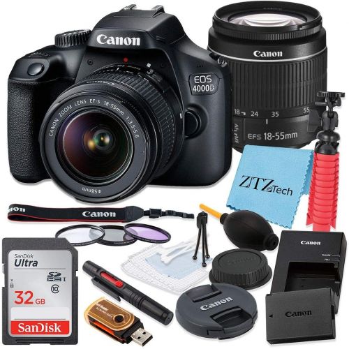 캐논 Canon EOS 4000D / Rebel T100 DSLR Camera 18-55mm f/3.5-5.6 Zoom Lens, SanDisk 32GB Memory Card, Tripod, 3 Pieces Filter (UV, CPL, FLD), ZeeTech Accessory Bundle