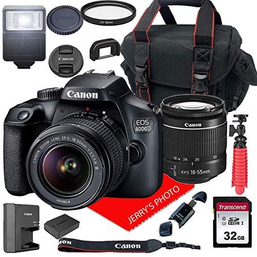 캐논 Canon EOS 4000D DSLR Camera w/Canon EF-S 18-55mm F/3.5-5.6 III Zoom Lens + Case + 32GB SD Card (15pc Bundle)