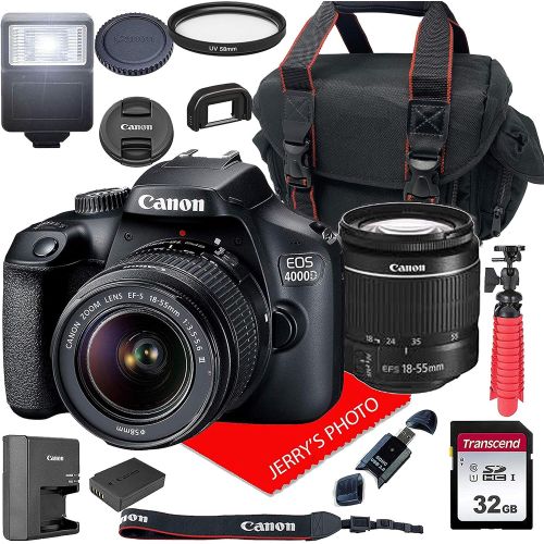 캐논 Canon EOS 4000D DSLR Camera w/Canon EF-S 18-55mm F/3.5-5.6 III Zoom Lens + Case + 32GB SD Card (15pc Bundle)