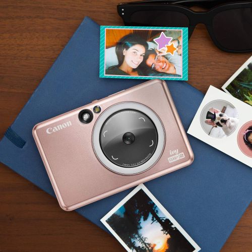 캐논 Canon Ivy CLIQ+2 Instant Camera Printer, Smartphone Printer, Rose Gold (4519C001) with Canon Zink Photo Paper Pack, 20 Sheets, White, 2 X 3 and Pre-Cut Circle Sticker Paper, 20 She