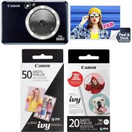 Canon Ivy CLIQ+2 Instant Camera Printer, Smartphone Printer, Midnight Navy (4519C005) with Canon Zink Photo Paper Pack, 50 SheetsandCanon Zink Pre-Cut Circle Sticker Paper, 20 Shee