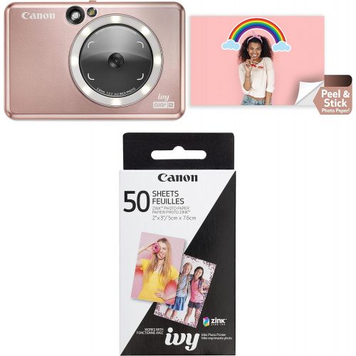 캐논 Canon Ivy CLIQ+ 2 Instant Camera Printer, Smartphone Printer, Rose Gold Canon Zink Photo Paper Pack, 50 Sheets