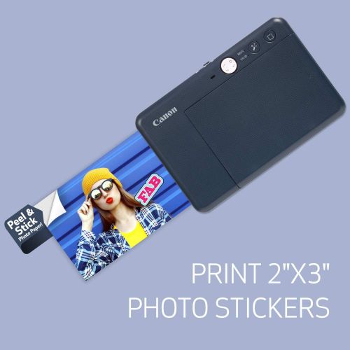 캐논 Canon Ivy CLIQ+ 2 Instant Camera Printer, Smartphone Printer, Midnight Navy with Zink Pre-Cut Circle Sticker Paper, 20 Sheets