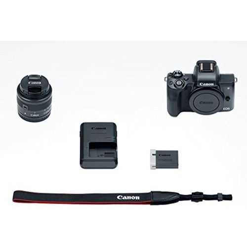 캐논 Canon EOS M50 Mirrorless Camera w/15-45mm (Black) + 32GB + K&M Essential Photo Bundle