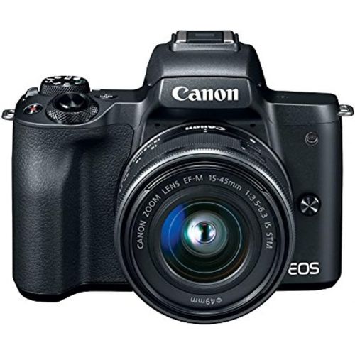 캐논 Canon EOS M50 Mirrorless Camera w/15-45mm (Black) + 32GB + K&M Essential Photo Bundle