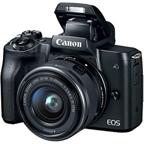 캐논 Canon EOS M50 Mirrorless Camera w/15-45mm (Black) + 32GB + K&M Essential Photo Bundle