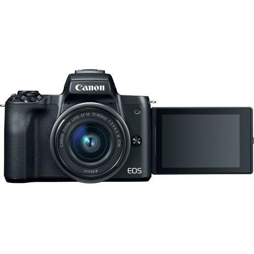 캐논 Canon EOS M50 Mirrorless Digital Camera (Black) with 15-45mm STM Lens + Deluxe Accessory Bundle Including Sandisk 32GB Card, Canon Case, Flash, Grip Multi Angle Tripod, 50 Tripod,