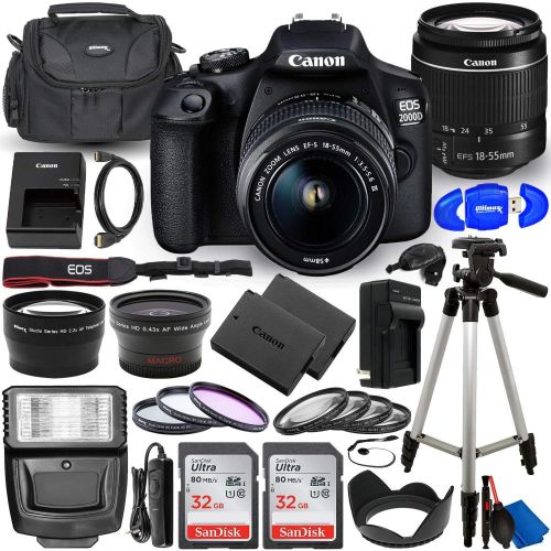 캐논 [아마존베스트]Pixel Hub Canon EOS 2000D (Rebel T7) DSLR Camera with EF-S 18-55mm f/3.5-5.6 DC III Lens - Ultimate Accessory Bundle Includes: 2X SanDisk Ultra 32GB (64GB) SD Card, Extra LP-E10 Battery, Cas