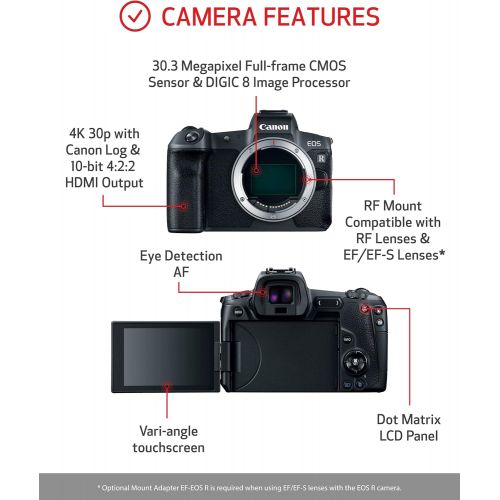 캐논 [아마존베스트]Canon Full Frame Mirrorless Camera [EOS R]| Vlogging Camera (Body) with 30.3 MP Full-Frame CMOS Sensor, Dual Pixel CMOS AF, Wi-Fi, and 4K Video Recording up to 30 fps